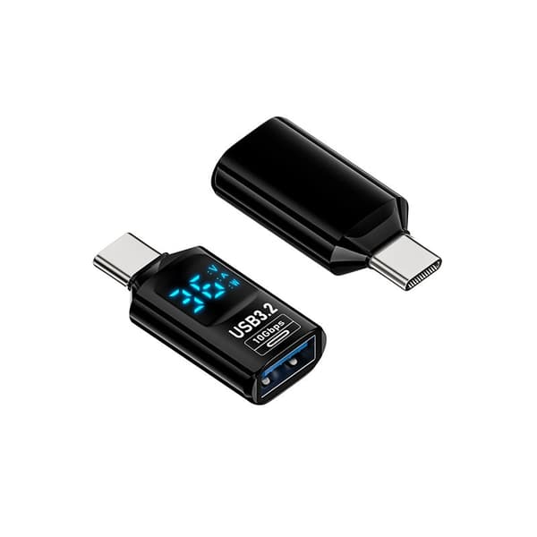 USB-C till USB-A Adapter med Digital Display - 2-pack, Svart - Övervaka Spänning, Ström och Effekt i Realtid