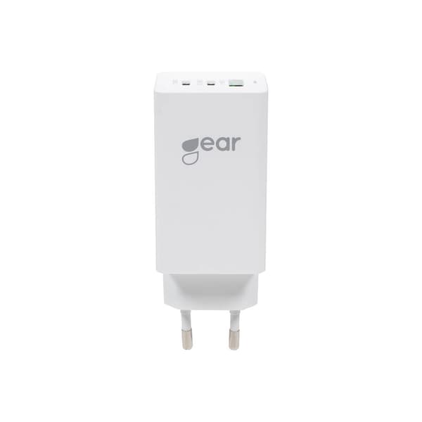 Lader GaN 220V 2xUSB-C + 1xUSB-A PD 45W + 18W + 3A (total 65W) Hvid