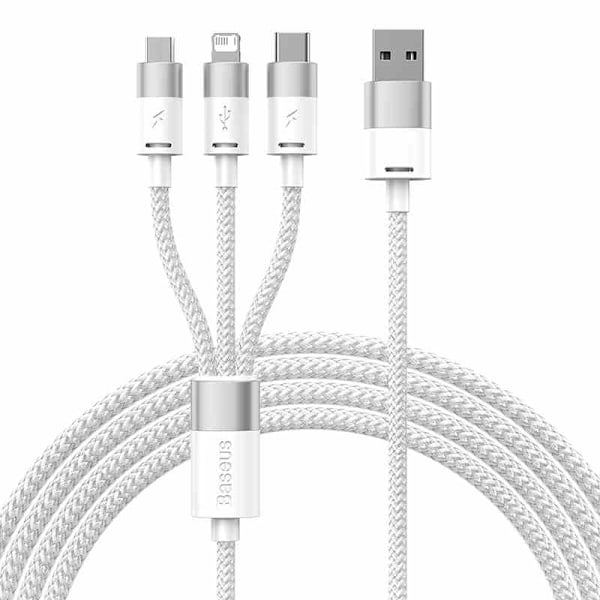 3-i-1 USB-kabel Baseus StarSpeed Series, USB-C + Micro + Lightning 3,5A, 1,2m (hvid)