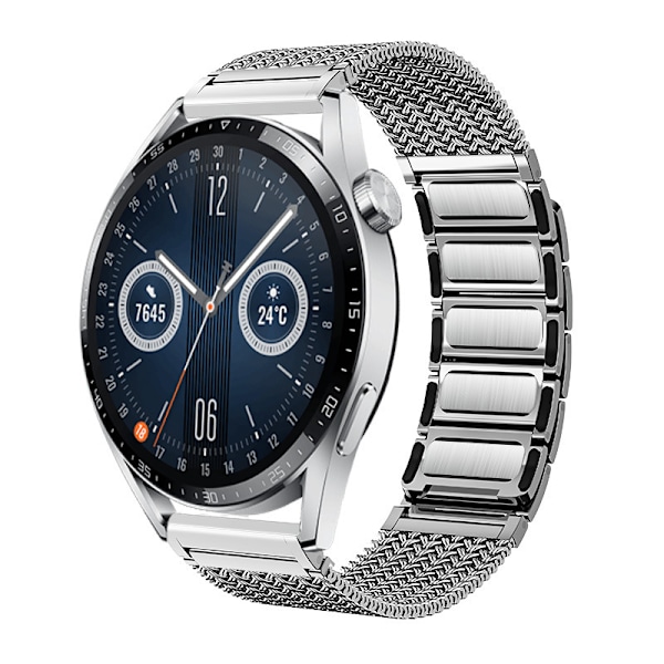 Premium ruostumattomasta teräksestä valmistettu ranneke Huawei GT3/GT4/Watch 3 Pro -kelloon Hopea