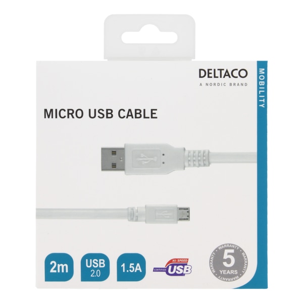 USB 2.0 cable Type A ma - Type Micro B ma, 5-pin, 2m, white