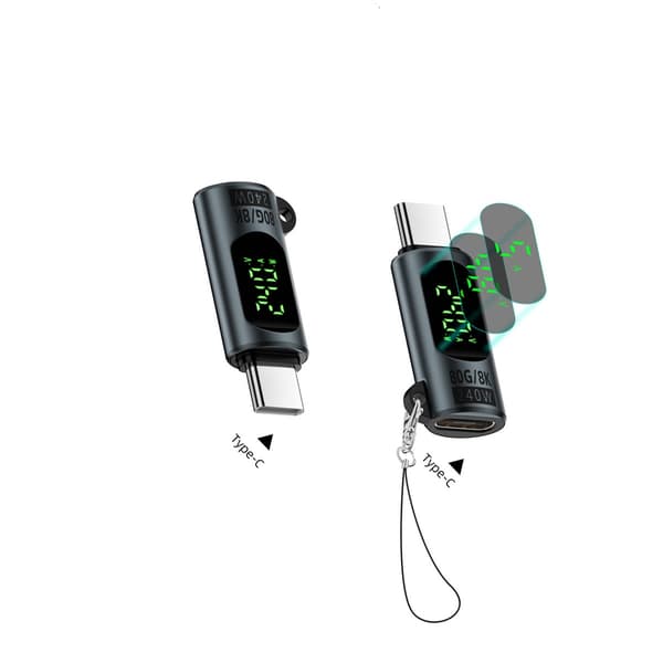 Type-C hun-til-han-adapter 2-pak med digital visning, 240 W opladning, 80 Gbps data og 8K-video ved 60 Hz Grey Grey