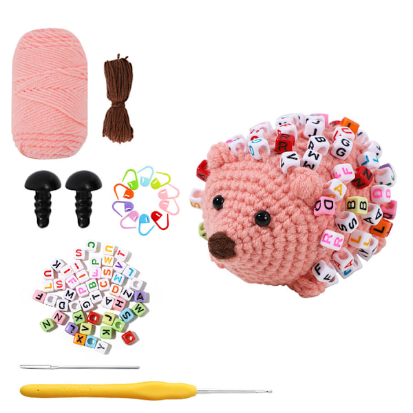 DIY Virkningskit, Söt Igelkott Amigurumi-kit för Nybörjare Rosa
