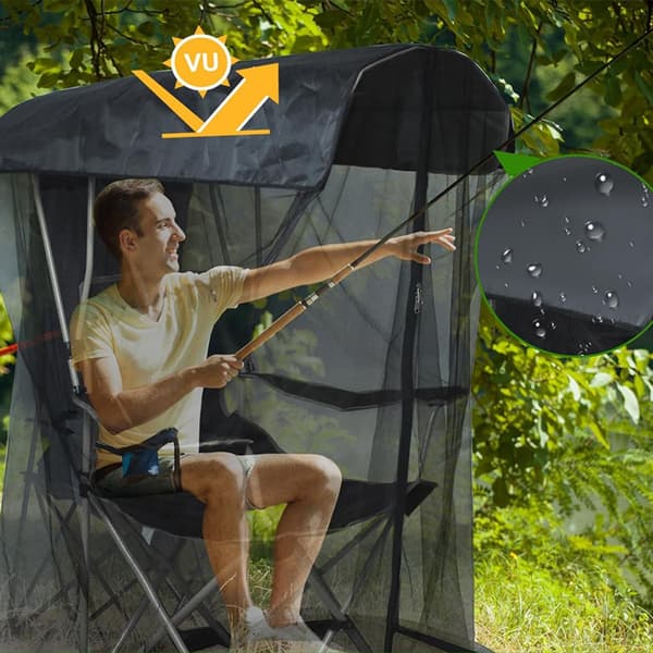 Myggenet til foldestol - Sort polyester pop-up til udendørs fiskeri, camping og rejse, let, foldbar, kun net