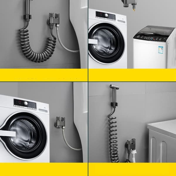 Dual-Control 1-in-2 Washing Machine Angle Valve - Stainless Steel Space-Saving Dual Outlet G1/2 Thread Silver Silver