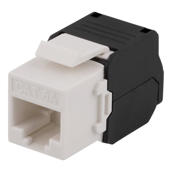 Cat6A Keystone jack, toolless clamp termination, plastic