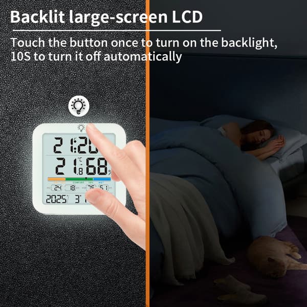 Stort LCD Digitalt Termometer Fugtighedsmåler Ur