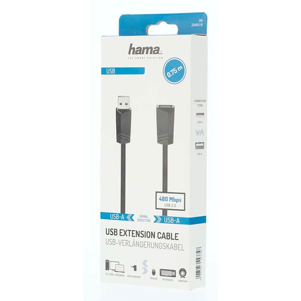 Kabel USB 2.0 Förlängning 480 Mbit/s 0,75m Svart