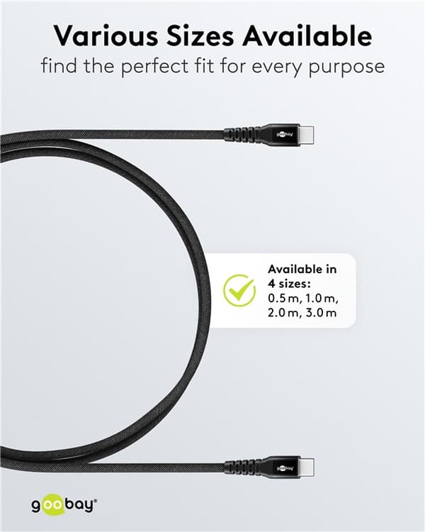 USB-C™ erittäin pehmeä tekstiilikaapeli metalliliittimillä, 2 m, musta