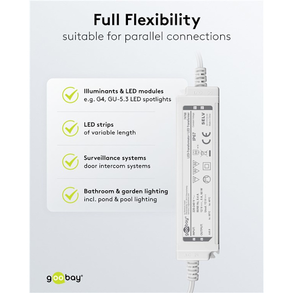 LED-transformer 12 V (DC) (DC), 60 W, IP67