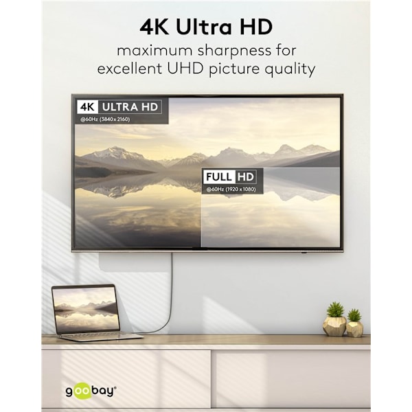 USB-C™-till-DisplayPort™-kabel 4K @ 60 Hz, 1 m, svart