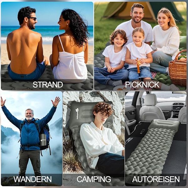 INF Uppblåsbart Liggunderlag för Camping och Vandring Grå