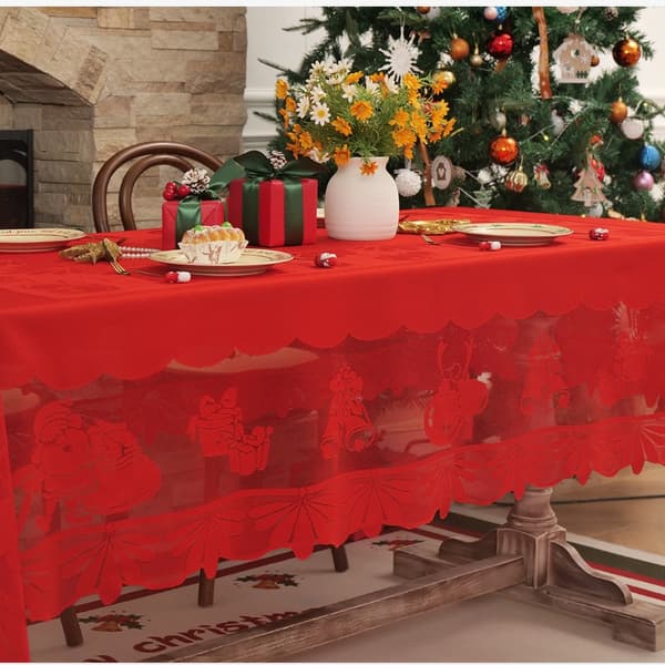 Festlig Julspetsduk - Broderad Polyester Julbordsdekoration för en Stämningsfull Högtid Red S Red S
