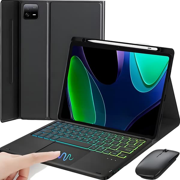 Bluetooth Tastatur Etui Sæt - Touch Gradient Baggrundsbelyst - Athens Sort + Tastatur + Sort Dual-Mode Mus + Stylus - Ko