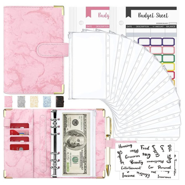 Marmor A6 Budgetpärm med kontantkuvert, Expense Tracker Notebook Pink Pink