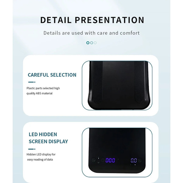 Mini digital kaffevægt med dobbelt timer, USB-C genopladelig, højpræcisionssensor, LED-display - Sort