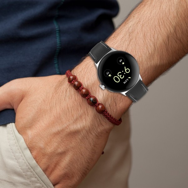 Klockarmband i äkta läder 20 mm Kompatibel med Google Pixel Watch 1/2 Svart