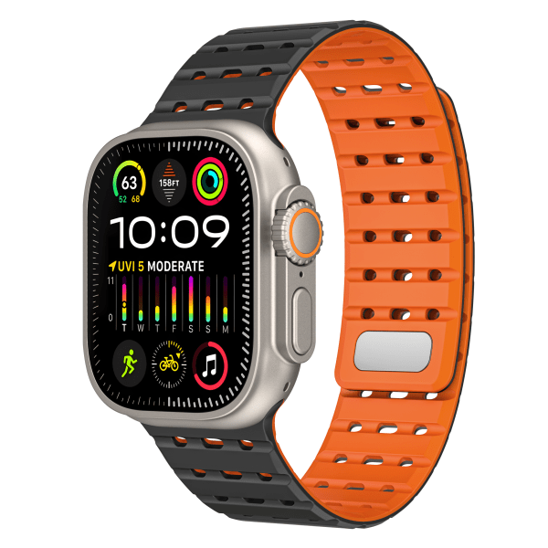 Åndbar magnetrem til Apple Watch Series 1-9 generationer 42/44/45 mm Sort+orange