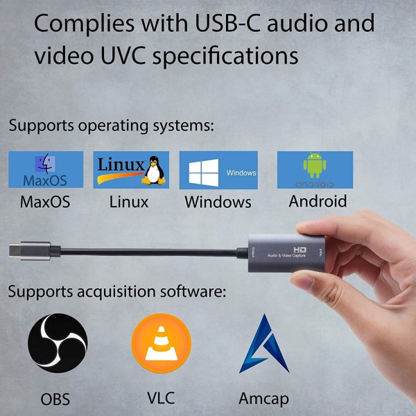 INF Video Capture Card / USB-C till HDMI-kompatibel adapter