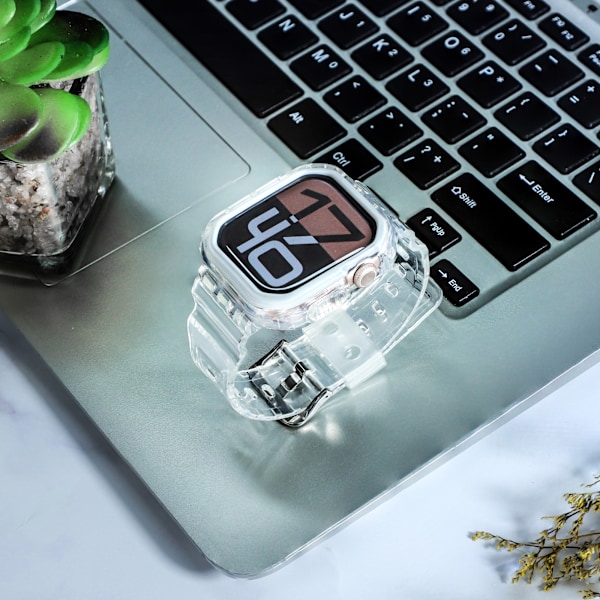 Silikone sportsarmbånd til Apple Watch Series 9/10, 46mm, Transparent Sort Hvid