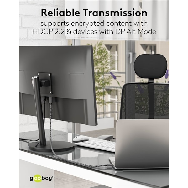 USB-C™-til-DisplayPort™-kabel 4K @ 60 Hz, 1 m, sort