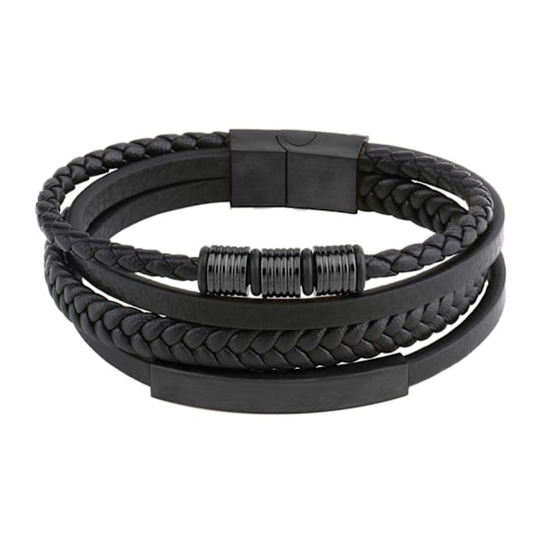 Flerlagers Vävt Läderarmband med Spänne i Rostfritt Stål 19 cm