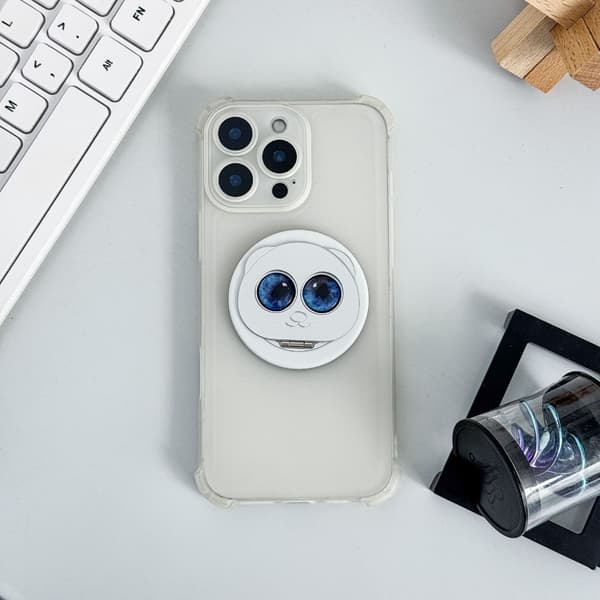 Magnetisk panda-telefonringholder med dobbelt foldning, 360° rotation og bordstander Silver Silver