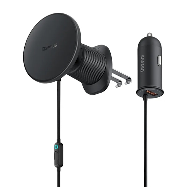 Magneettinen autopuhelinteline Baseus CW01 tuuletusritilään autolaturilla USB-A, 15W + 25W (musta)