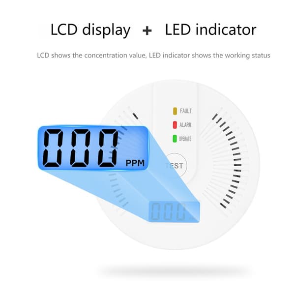 Kolmonoxid CO Larmdetektor (1-pack - Batteri ingår ej) med LCD-display