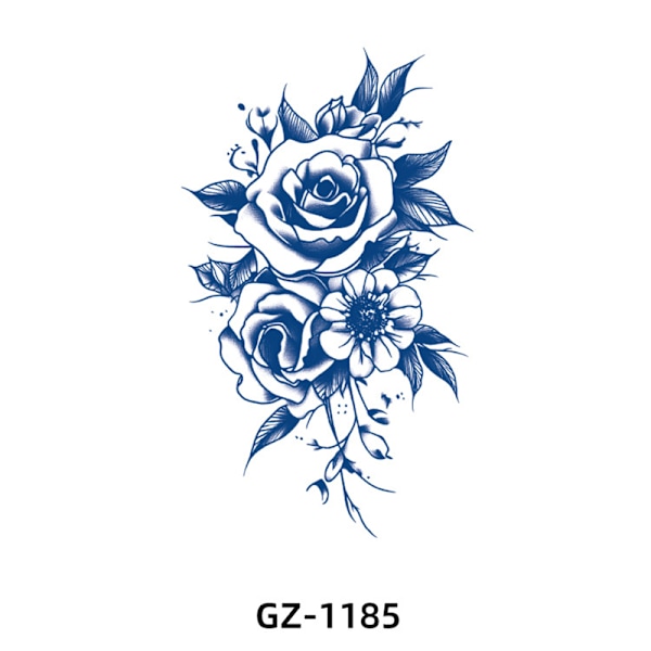 Tillfällig tatueringsdekal, blå blommig design 5