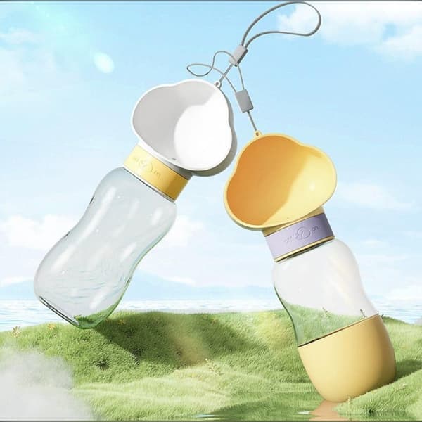 Bärbar Vattenflaska och Matbehållare för Husdjur 350ml/200ml, Läcksäker Resedispenser White White