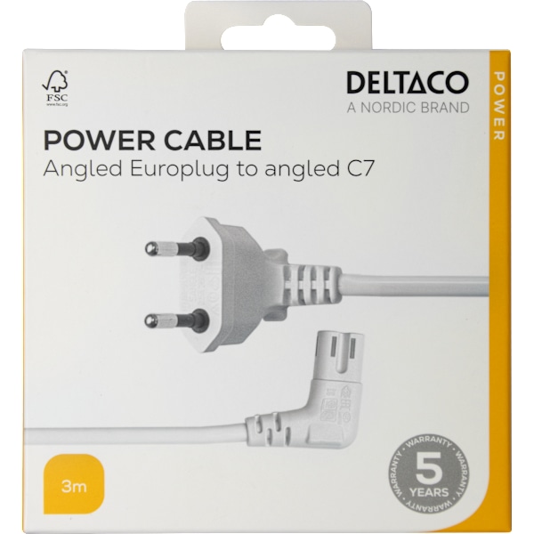 Power cord CEE 7/16 - C7 angled, 3,0m, white
