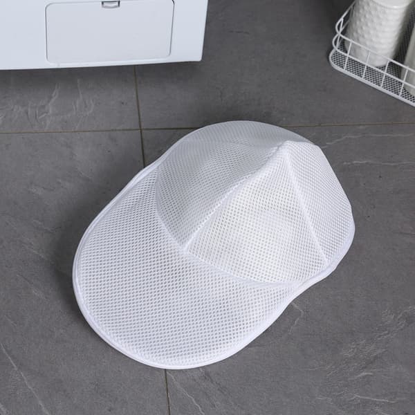 Vaskepose til kasketter med rund støtte - polyester mesh beskyttelse i vaskemaskine til formbevaring, bærbar hatvaskepose, hvid