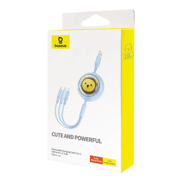Ladekabel 3w1 Baseus USB til USB-C, USB-M, Lightning 3,5A, 1,1m (blå)