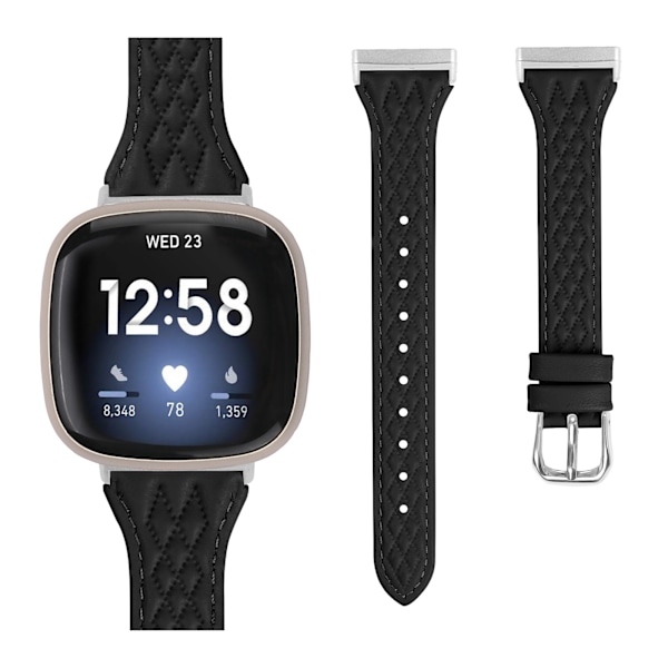 Klockarmband i Äkta Läder för Fitbit Versa 4 Svart
