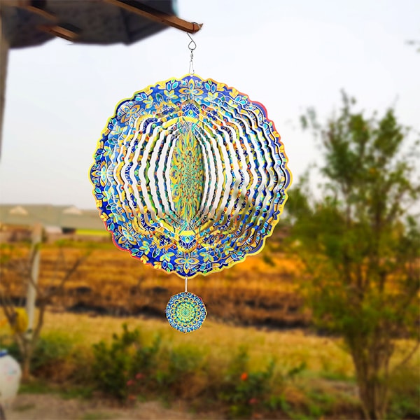 3D-roterande Mandala vindspel - Påfågeldesign