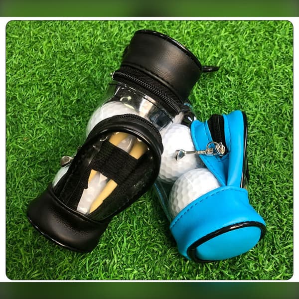 Bærbar PU læder golfboldpose med tee-holder - Rummer 3 bolde Blue Blue