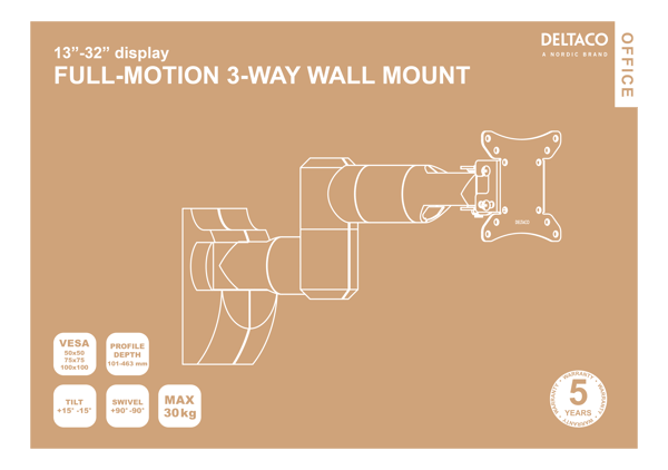 Fullmotion wall mount invisible cable mngmnt 1332"