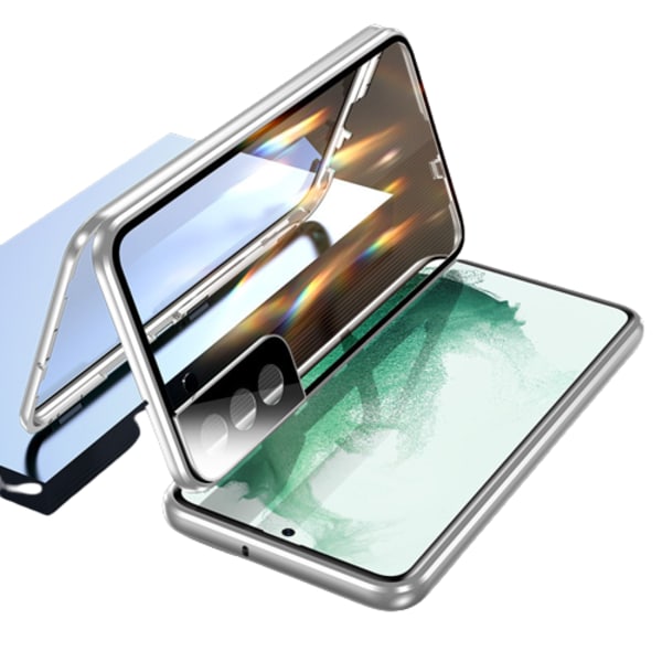Magnetisk dubbelsidig telefonfodral i härdat glas Samsung S23 Plus Silver