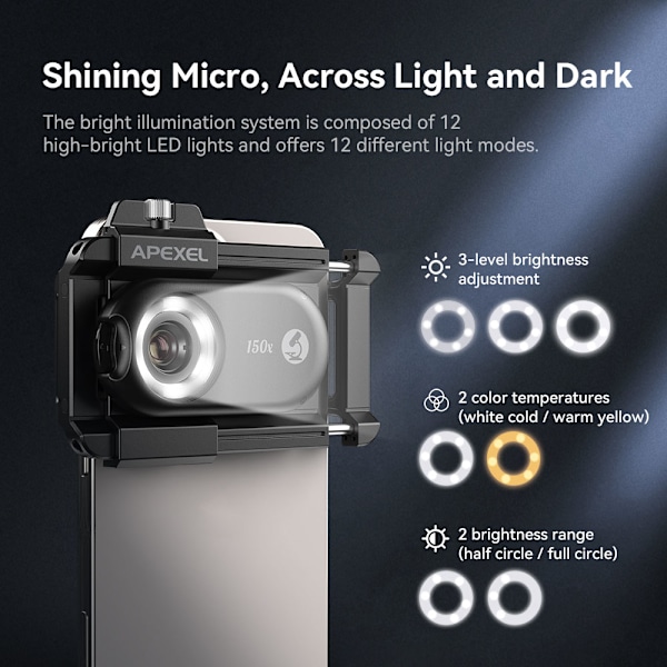 100X mikroskoopin linssi LED-valolla - matkapuhelimiin