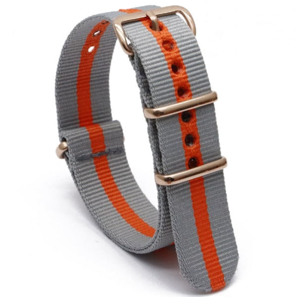 Nylon klockarmband med ovalt spänne Grå+orange 24 mm