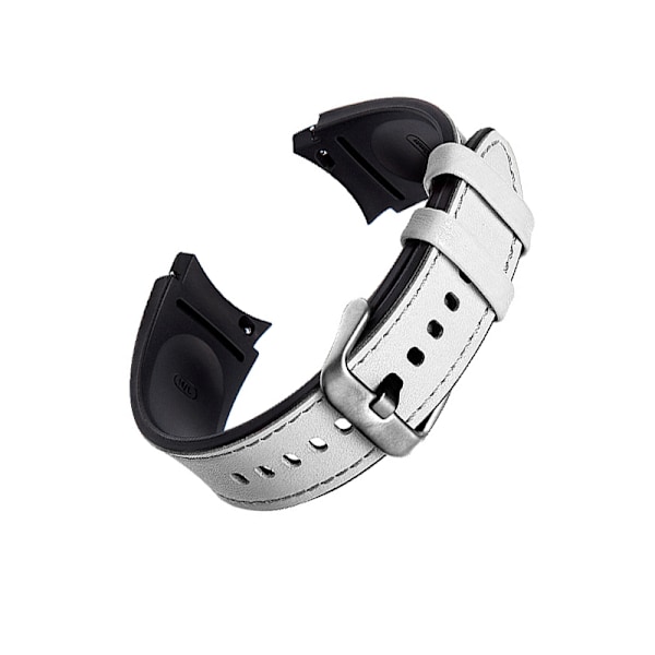 Dubbellagers läderklockarmband för Samsung Galaxy Watch 4/5, 20 mm, vit med silverspänne