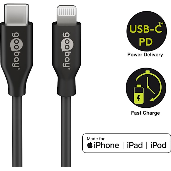 Lightning til USB-C™ opladnings- og synkroniseringskabel, 1 m, sort