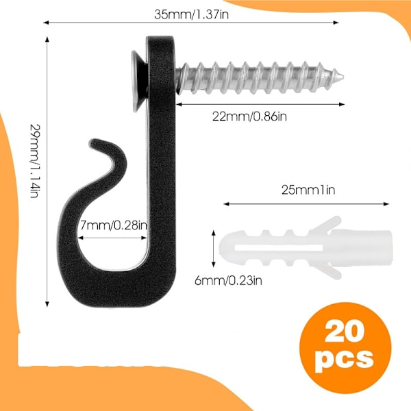 Ljuskrokar med Skruvar, 20-pack Black Black