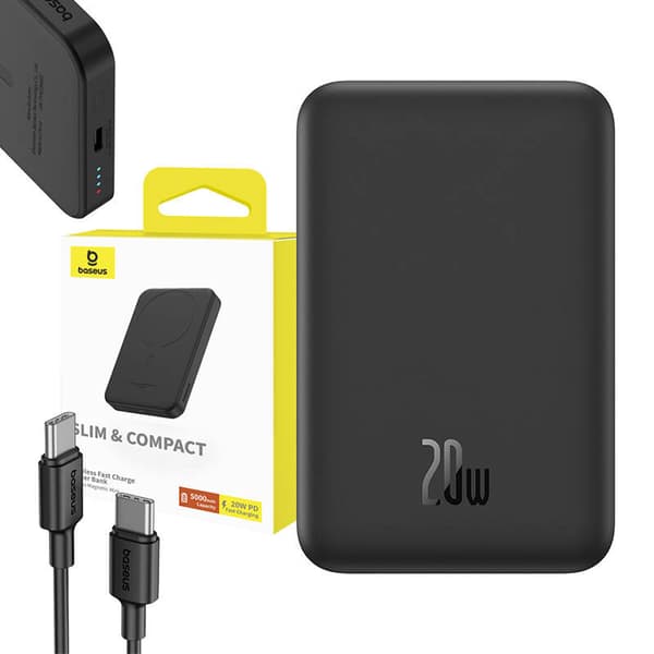 Magnetisk Mini Powerbank Baseus 5000mAh, USB-C 20W (sort)