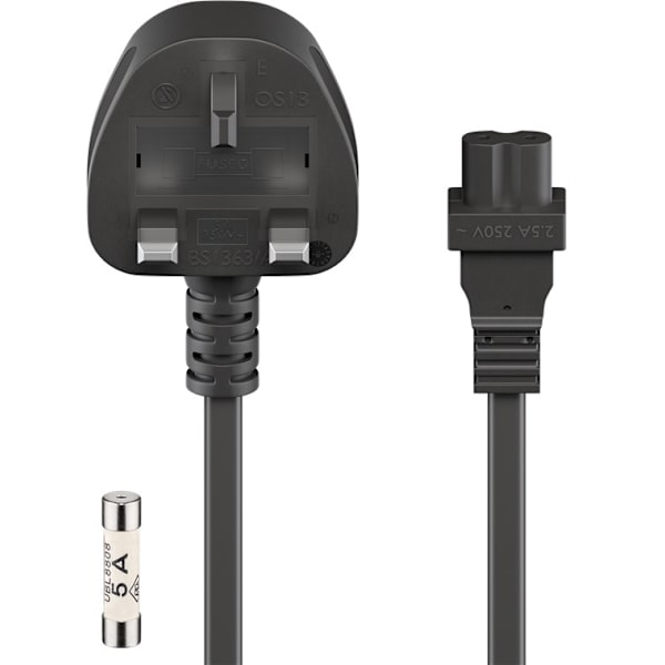 Kabel för nätanslutning i Storbritannien, 1,8 m, svart