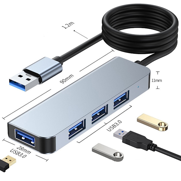 Højhastigheds USB 3.0 Hub med 4 Porte - Slank og Effektiv