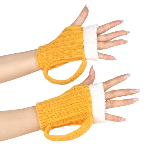 3D Ölsejdel Stickade Halvfinger Vinterhandskar - Gula
