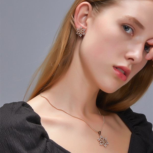 Snowflake Halsband Örhängen Set Guld