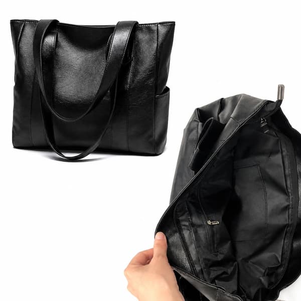 Chic Svart PU Läder Tote Bag - Mångsidig & Rymlig